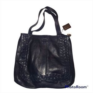 HIDESIGN Navy blue satchel handbag braided woven design on the front leather